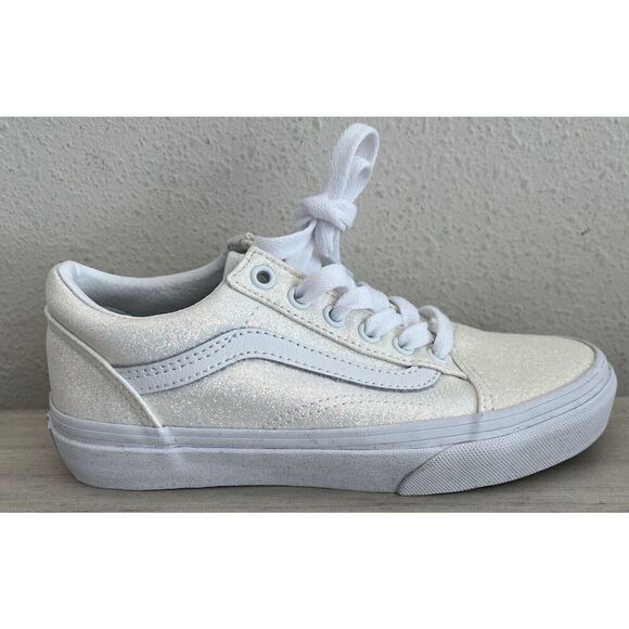 Vans old skool Kids Sz 2 Glitter White Classic Skateboard sneakers shoes SIB - Picture 3 of 11